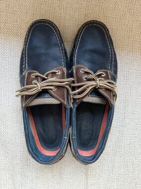 Men's Sperry, Billfish, 3-Eye Boat Shoe, Navy Tan, Size 11 M